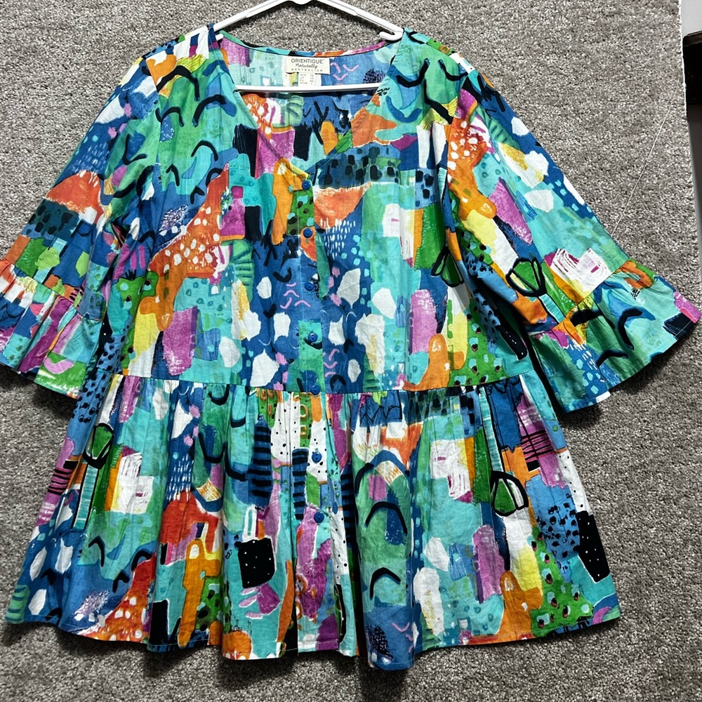 Orientique Naturally Australian Woman’s Multicolor Organic Cotton Top Sz Large